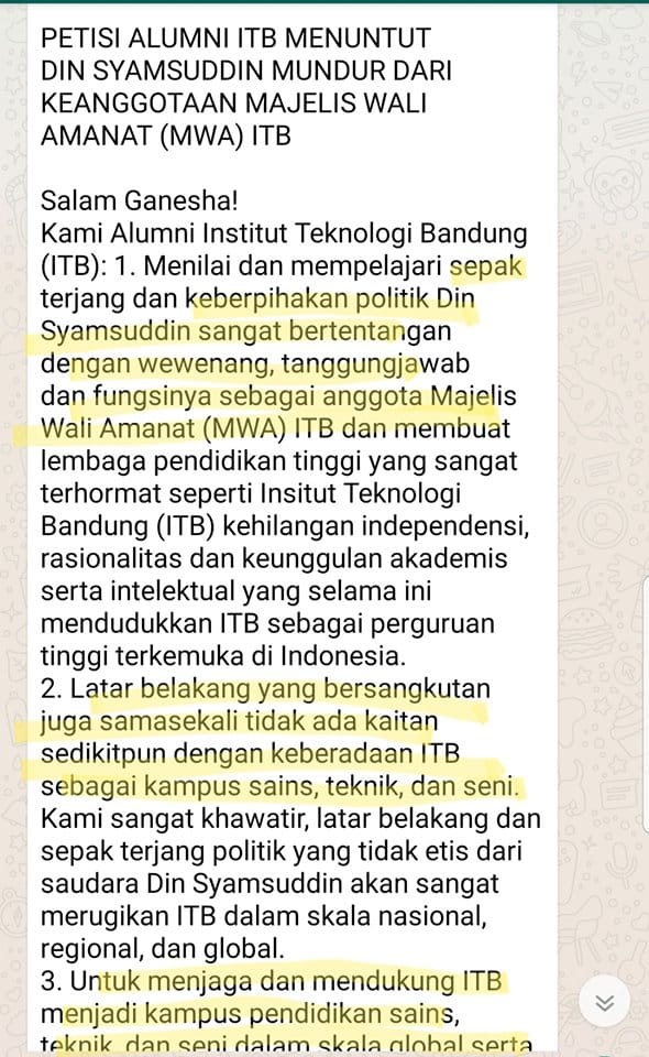 PETISI PROF DIEN, ITB: WORLD CLASS UNIVERSITY ATAU POST-TRUTH UNIVERSITY?