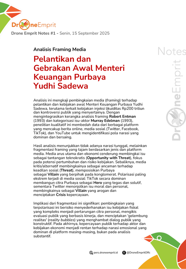 Analisis Framing Media: Pelantikan dan Gebrakan Awal Menteri Keuangan Purbaya Yudhi Sadewa